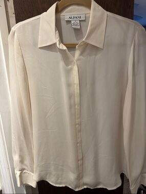 Alfani silk Cream Button-Front Long-Sleeve Dress Shirt
